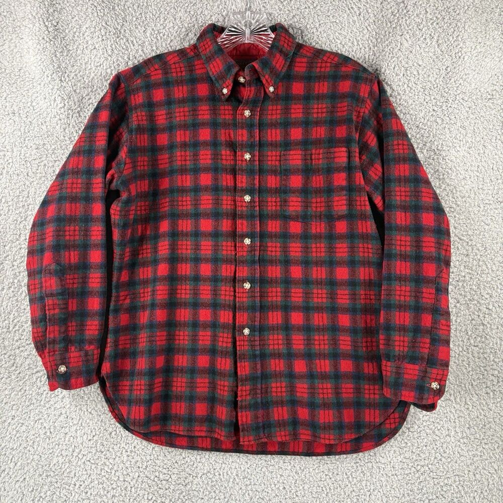 Pendleton 100% Wool Shirt Size L Large Red Plaid Vintage USA Button Down Flannel